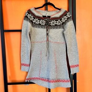 Free People Fair Isle Sweater Dress / Tunic | Lace-Up Neck Boho Knit